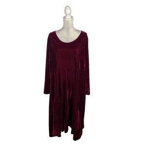 In'Voland Maroon Velvet Midi Dress Long Sleeve Scoop Neck Christmas Holiday 20W
